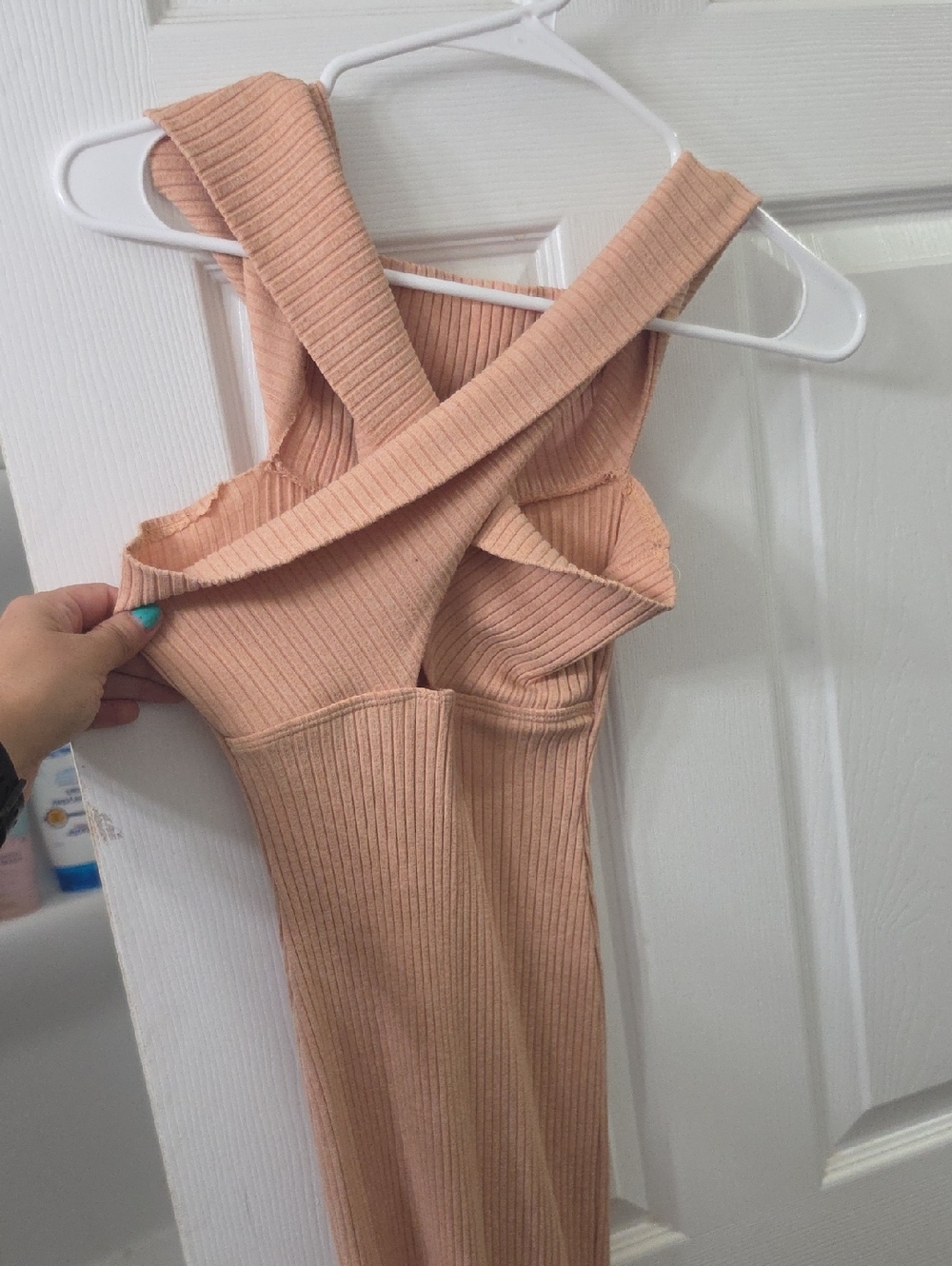 Ribbed Peach Cross-front Tank Dress